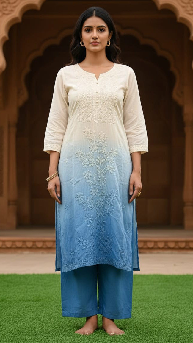 White & Blue Laddies Cotton Kurti