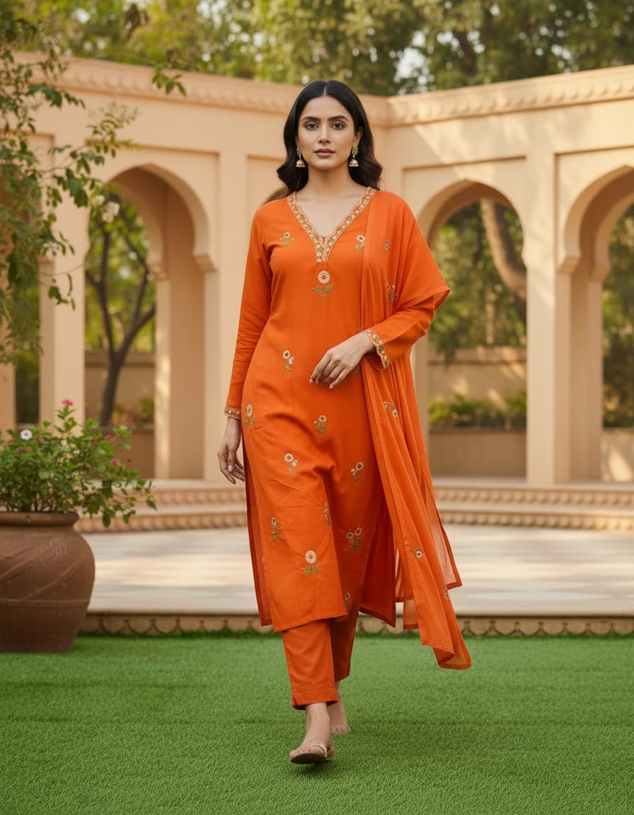 Cotton Saffron Kurti for Women