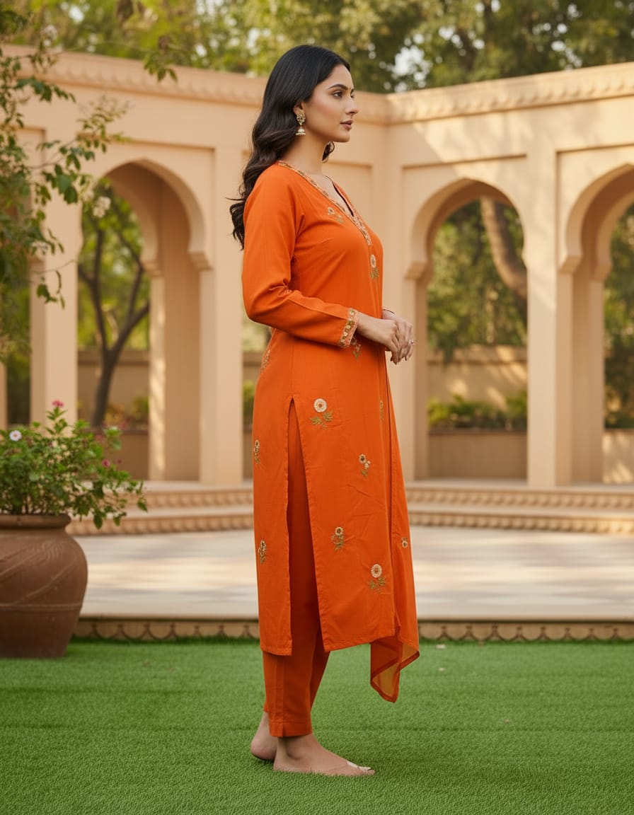Cotton Saffron Kurti for Women