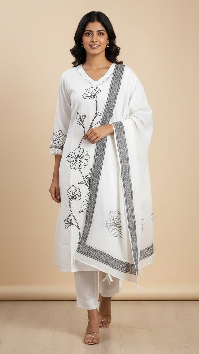 White Cotton Kurti for Women
