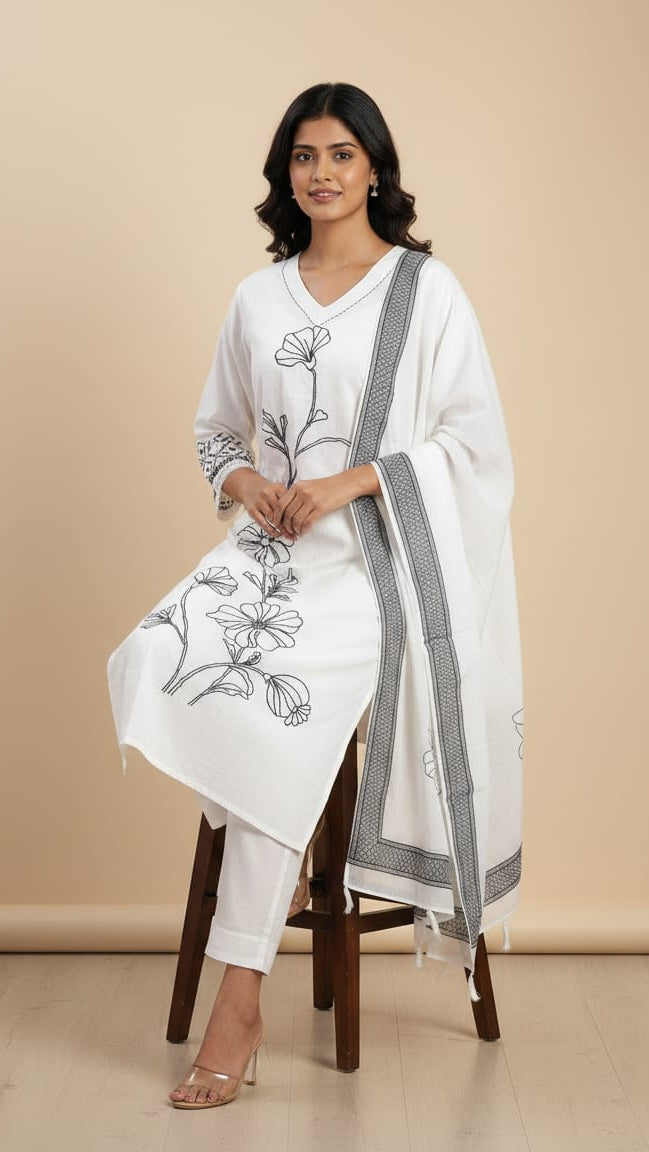 White Cotton Kurti for Women