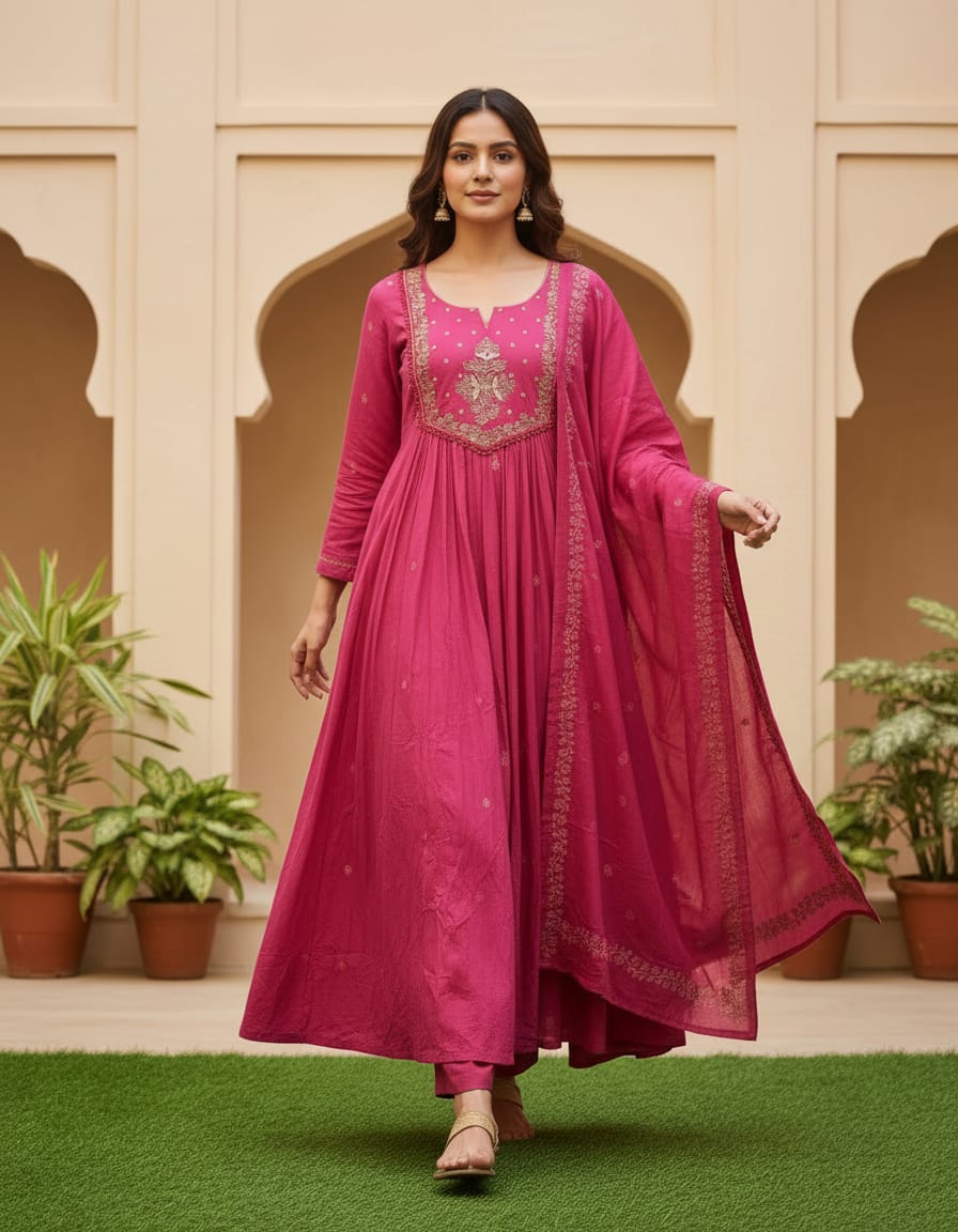 Ladies Stylish Pink Cotton Kurti