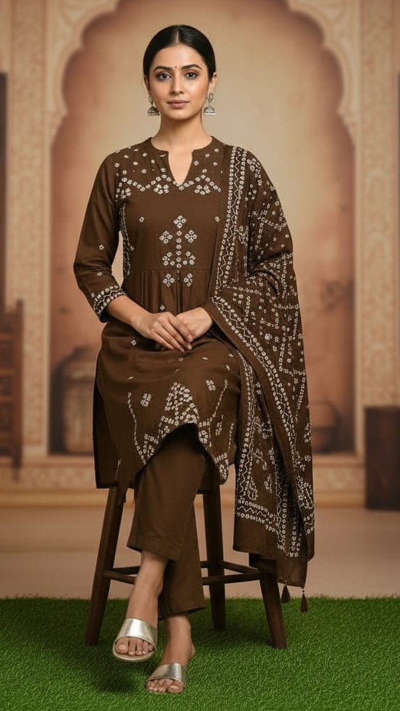 Ladies Brown Cotton Kurti