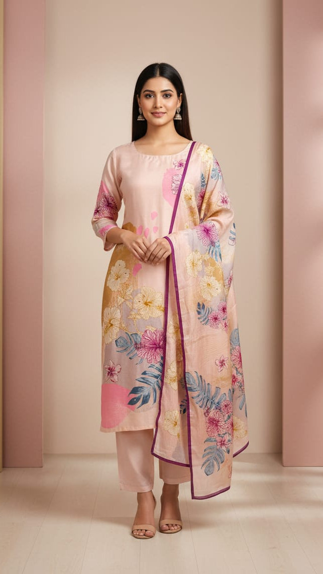 Baby Pink Floral Kurti set for Ladies