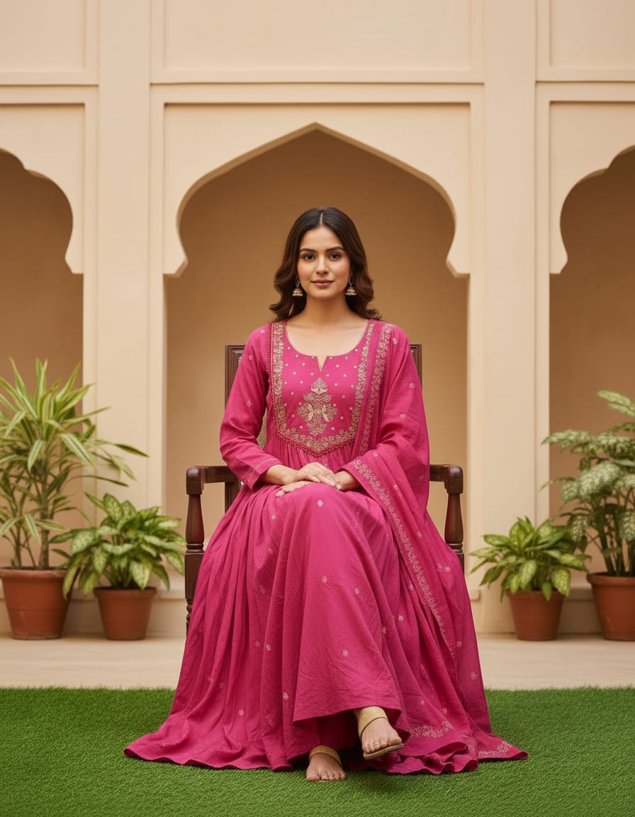 Ladies Stylish Pink Cotton Kurti