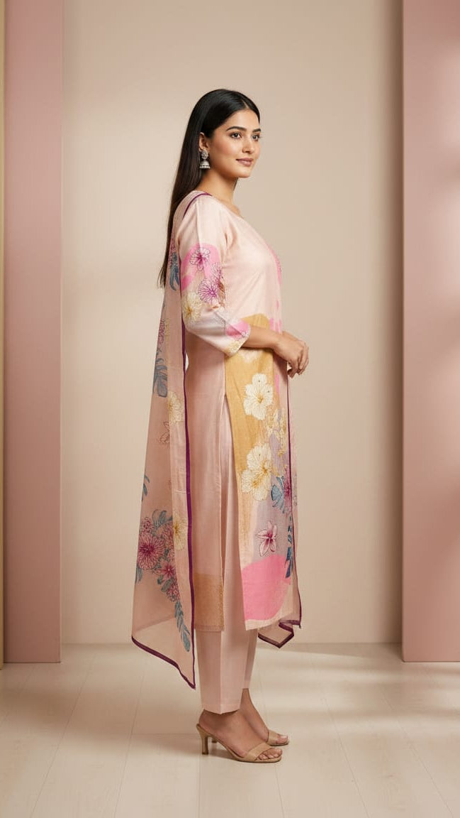Baby Pink Floral Kurti set for Ladies