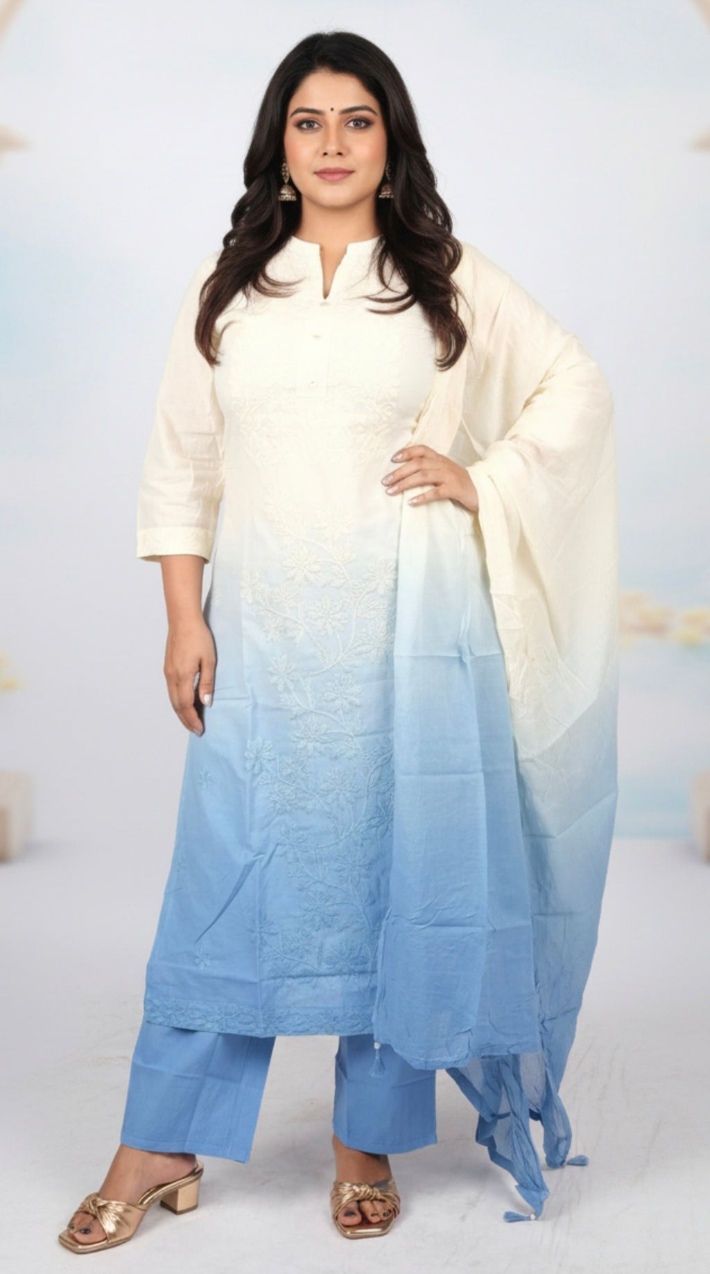 White & Blue Laddies Cotton Kurti