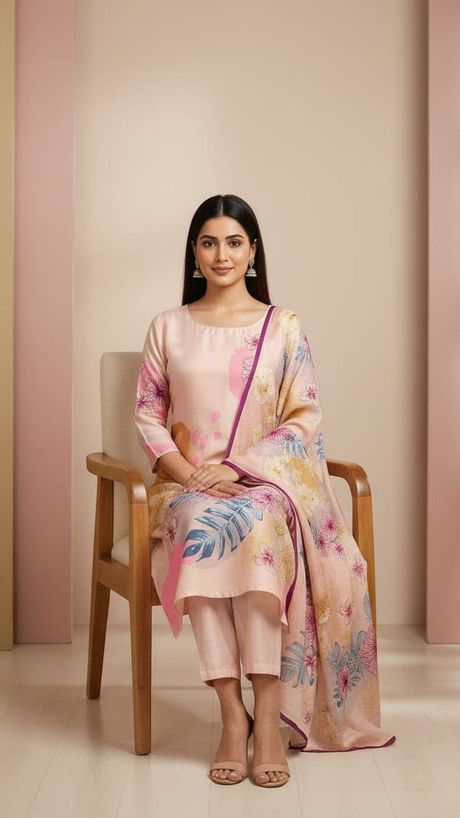 Baby Pink Floral Kurti set for Ladies