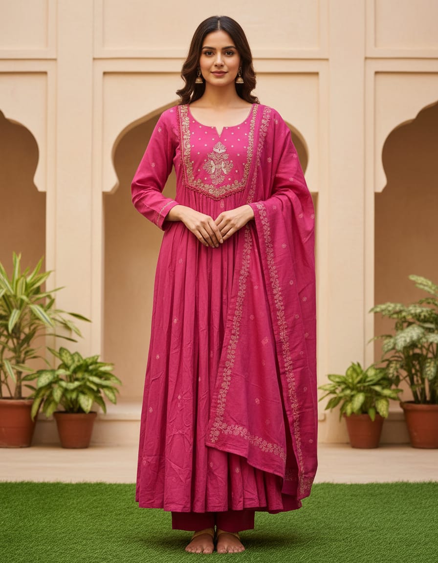 Ladies Stylish Pink Cotton Kurti
